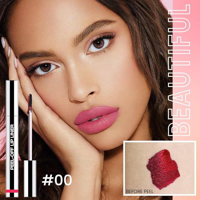 Matte Lip Stain Peel Off Lip Liner, Delicate Pink Peel Off Lip Stain Tattoo,Long Lasting & Waterproof Peel Off Lip Gloss Lip Liner,Transfer-Proof All Skin Types.0.12 fl oz #00