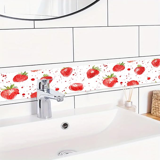 HOMETITUTE Wallpaper Border Peel and Stick Wall Border Strawberry Fruit Theme