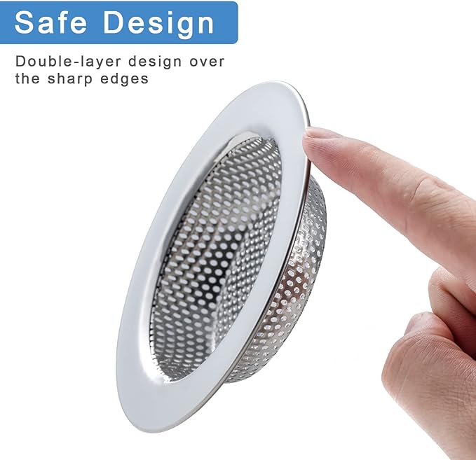 Honmein 2 Pcs Sink Strainer for Most Kitchen Sink Drain Basket, Upgraded Double-Layer Safe Design Kitchen Sink Strainer (Outer Diameter 4.5 Inch)