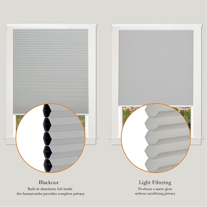 Persilux Blackout Cellular Shades Cordless Window Shades Bottom up Pleated Window Blinds Thermal Insulated Honeycomb Blinds for Windows, Home and Office, Dark Grey, 88" W x 48" H