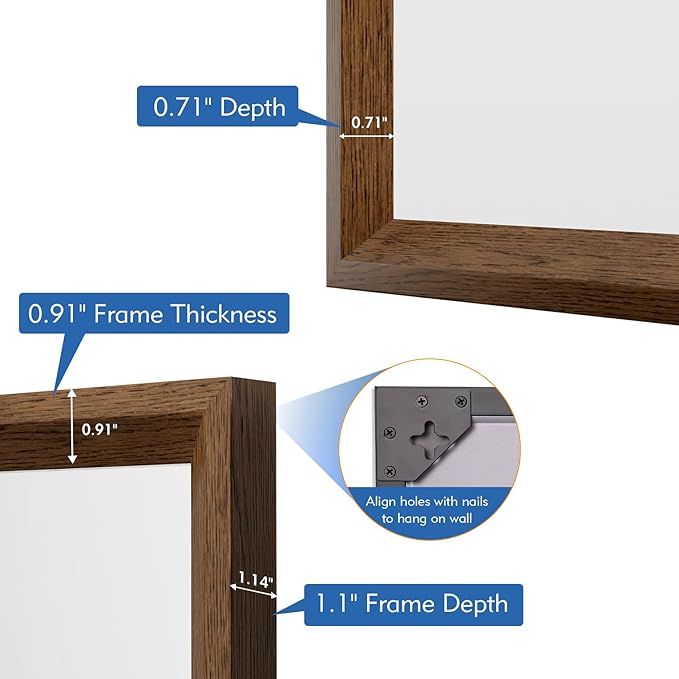 Rectangle Walnut Bathroom Mirror 60x36 Inch, Anti-Rust 4MM Tempered Glass, Modern Vanity Mirror for Bathroom, Horizontal or Vertical Wall Mount