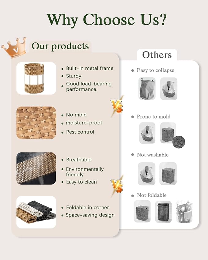 Laundry Hamper Laundry Basket Round 19.0 Gal (72 L) Handwoven Rattan Hamper, Large Wicker Hamper Basket with Removable Liner Bag Handles 2 Mesh Bags for Bathroom Living Room Natural (No Lid)