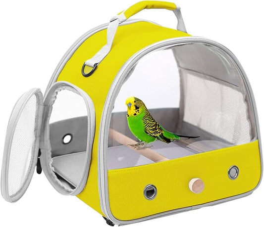 Bird Travel Carrier, Portable Small Bird Parrot Parakeet Carrier with Standing Perch and Soft Mat, Side Access Window Collapsible