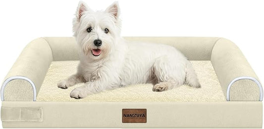 Medium Dog Bed Orthopedic Washable: Beds Bolster Medium Sized Dogs Bed Egg Crate Foam Couch Sofa Waterproof with Removable Cover - Beige