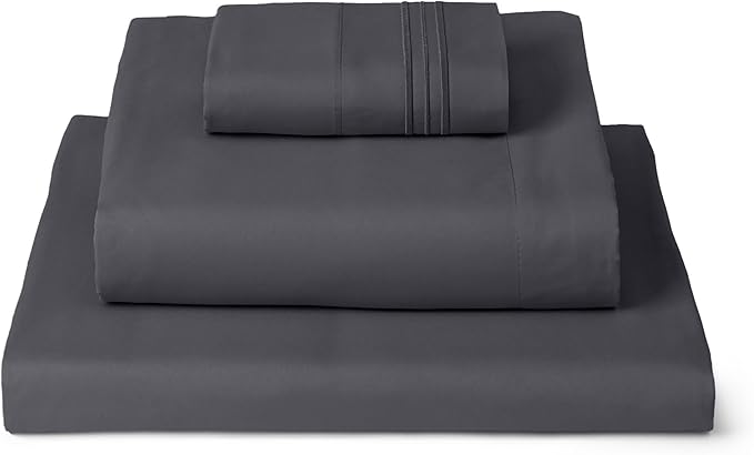 Mellanni Twin XL Sheets Set - 3 PC Iconic Collection Bedding - Hotel Luxury, Extra Soft, Cooling Bed Sheets - Wrinkle, Fade, Stain Resistant (Twin Extra Long, Charcoal)