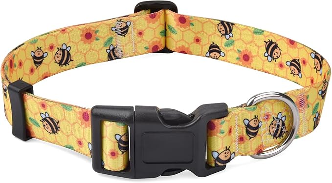 Dog Collar with Bohemia Floral Tribal Geometric Patterns - Soft Ethnic Style Collar Adjustable for Small Medium Large Dogs(Bee,M)
