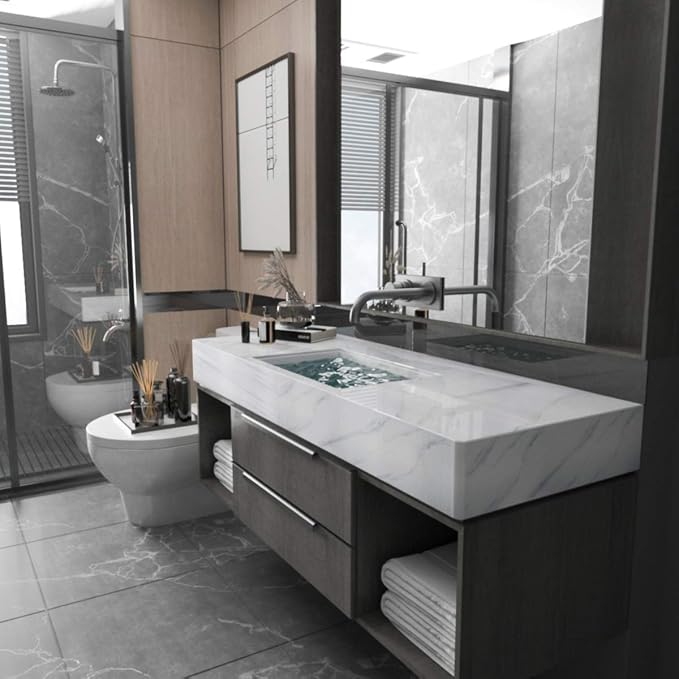 BAYYA White Marble Granite Wallpaper Peel and Stick Countertops Contact Paper