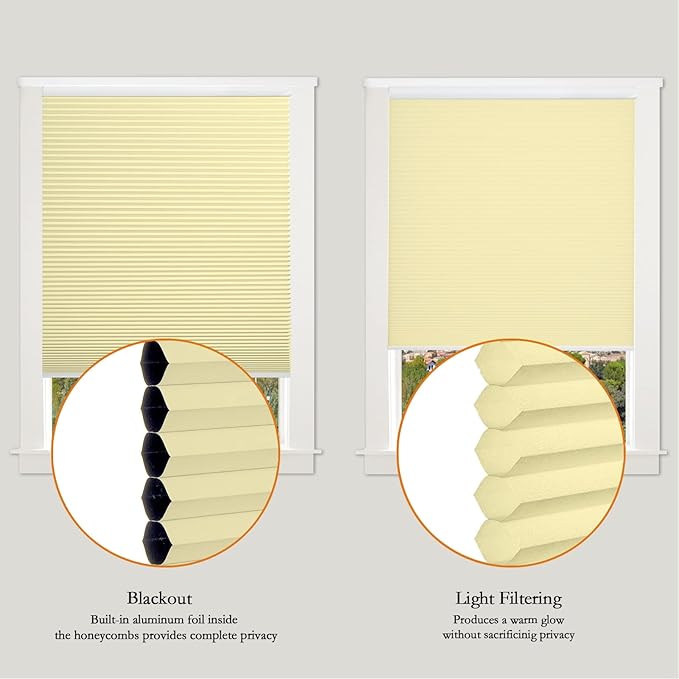Persilux 100% Blackout Cordless Cellular Shades & Blinds Honeycomb Blinds Bottom up Thermal Insulated Window Shades for Home, Windows and Kitchen, Cream, 22" W x 80" H