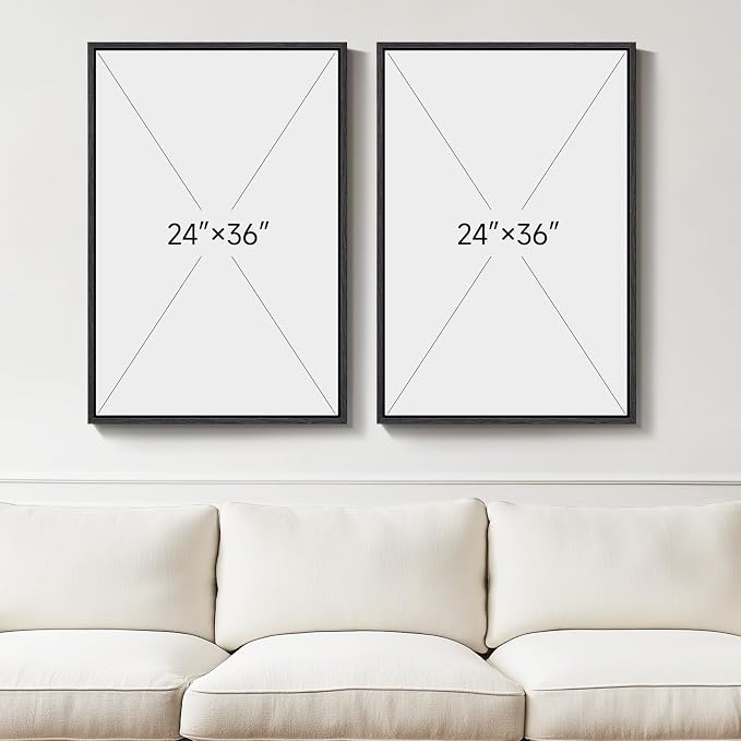Large Framed Neutral Abstract Minimalist Wall Art Set of 2, Modern Canvas