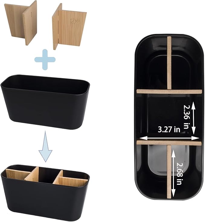 Toothbrush Holders for Bathrooms, Bamboo Tooth Brush Holder with 5 Slots Bathroom Vanity Organizer Countertop for Electric Toothbrushes, Toothpaste, Razors - Black