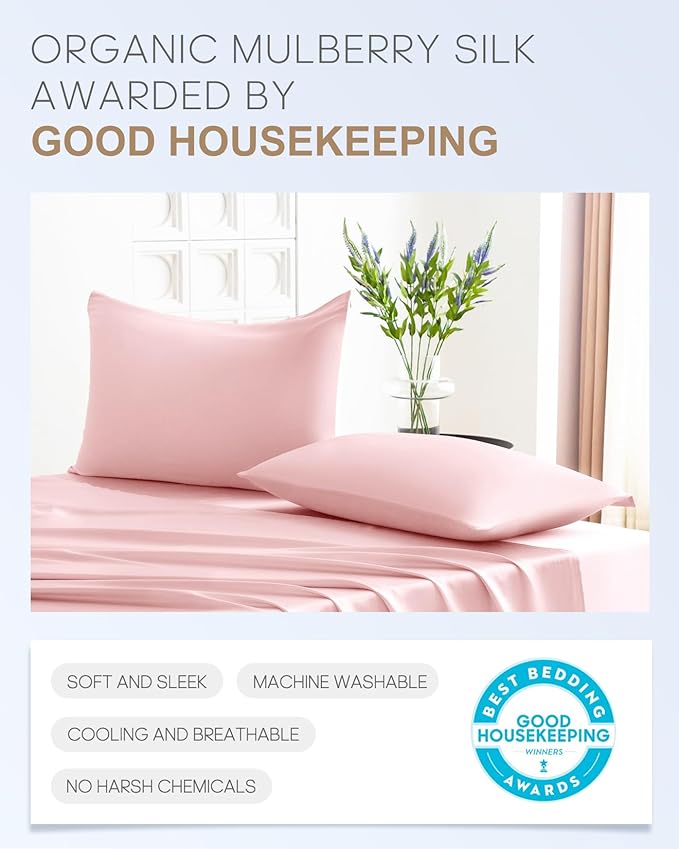 THXSILK Set of 2 Mulberry Silk Pillowcases for Hair and Skin, 22 Momme, Grade 6A+ Silk Dual-Sided, Pillow Cases with Hidden Zipper, King Size 20"x36", 2pcs, Light Pink
