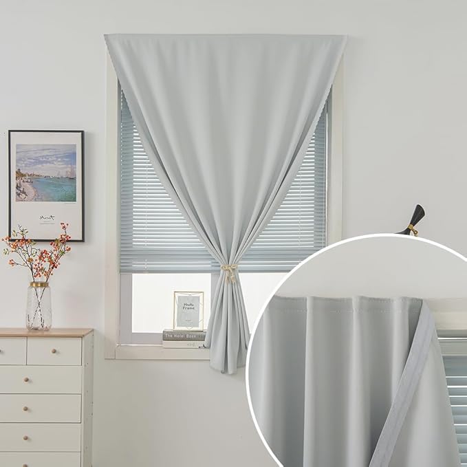 Self Adhesive Curtains Portable Blackout Curtain Simple and Easy to Install Bedroom Window Thermal Lnsulated Kitchen Room Darkening Black Small Drapes, 59" W X 96" L, White, 1 Panel
