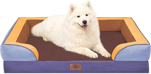 Comfort Expression Orthopedic Dog Bed for Large Dogs 36x27 Inch, Waterproof Egg Crate Foam Large Pet Bed with Removable Bolsters, Dog Couch with Washable Cover & Non-Slip Bottom, Honey Lavender