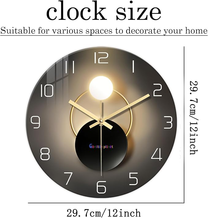 Black and Gold Wall Clock for Kitchen Glass Decorative Wall Clocks Battery