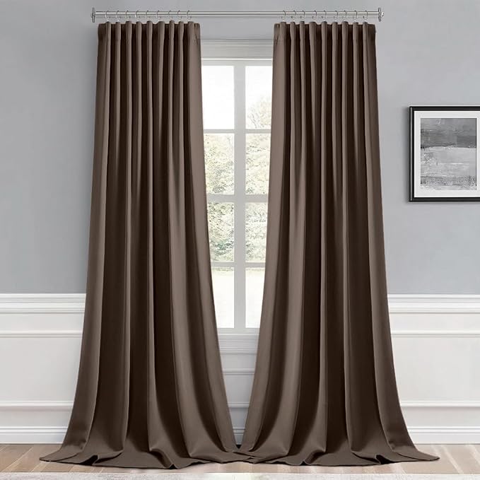 MIULEE Chocolate Brown Back Tab Blackout Curtain 96 Inch Long 2 Panels Set