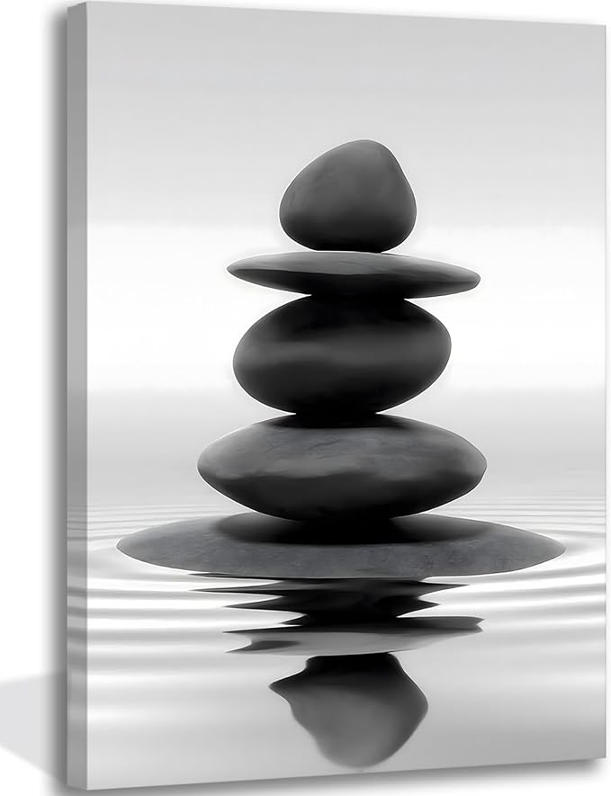 Zen Canvas Wall Art Black Stacked Stone Poster Print