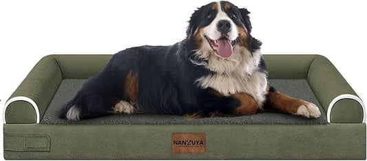 Large Dog Bed Orthopedic Washable: Jumbo Dog Bed Bolster Extra Large Dogs Egg Crate Foam Sofa Couch Waterproof Removable Cover - Dark Green