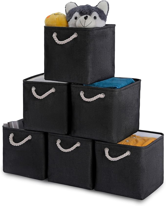 Oterri 6 Pack Cube Storage Bins, Foldable Storage Cubes, 11x11 Inch Fabric Cubes Storage Basket, Decorative Storage Basket for Home, Shelves, Nursery Organizers(Black)