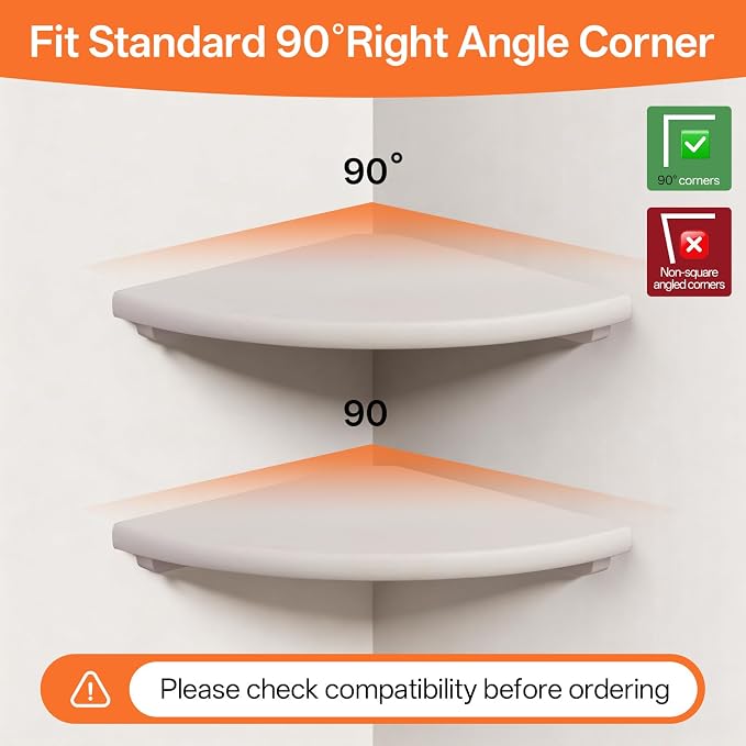 Gieanoo White Corner Wall Shelf 10inch Solid Oak Wood Floating Corner Shelf