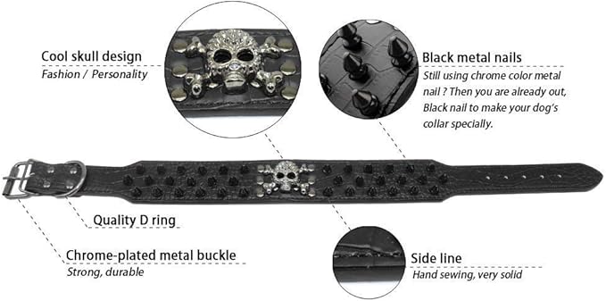 Serijoars Spiked Studded Dog Collar, PU Leather Dog Collar, Adjustable Pet Collars for Medium or Large Breed Pet (S, Black2)