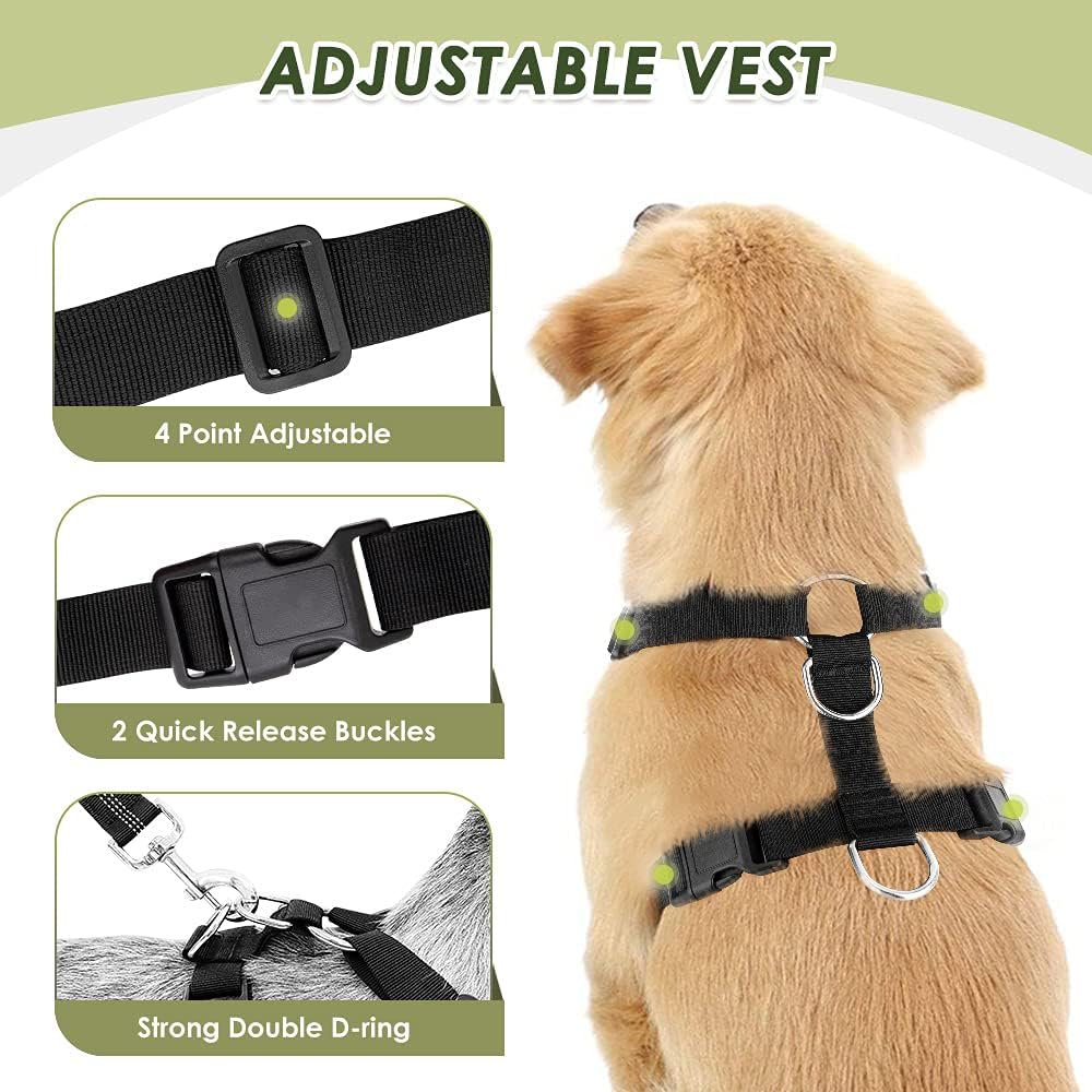 SlowTon Dog Seat Belt Harness for Car, Dog Car Harness Adjustable Mesh Breathable & Dog Seatbelt Safety Tether with Elastic Bungee for Small Medium Large Pets(Black, Double Clip, XXS)