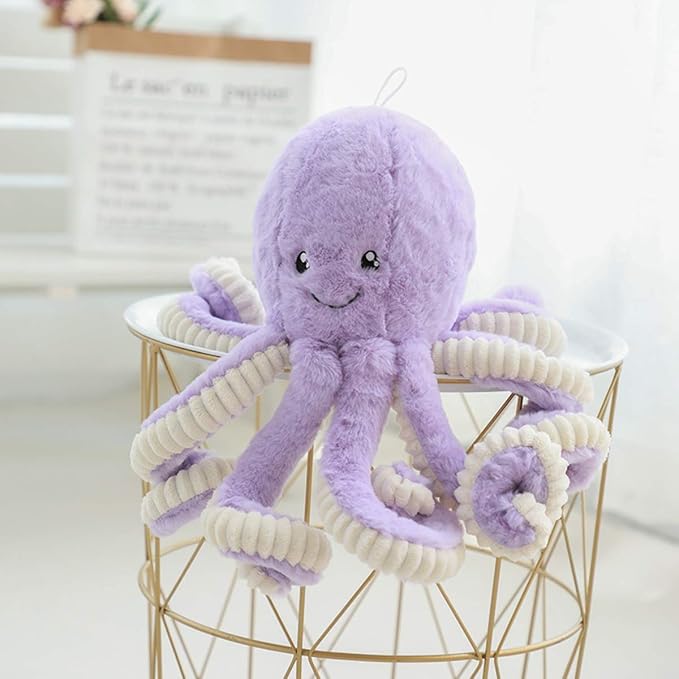 Fluffy Octopus Stuffed Animal Hugging Pillow Plush Toy Doll Purple,15.7Inch | Sweet Smile Face | 8 Springy Tentacles | No Loose Parts | Machine-wash | Safe Polyester Fill | Sturdy Stitched | Ideal Gift