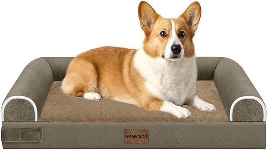 Medium Large Dog Bed Orthopedic Washable: Beds Bolster Medium Large Sized Dog Bed Egg Crate Foam Couch Sofa Waterproof with Removable Cover - Brown