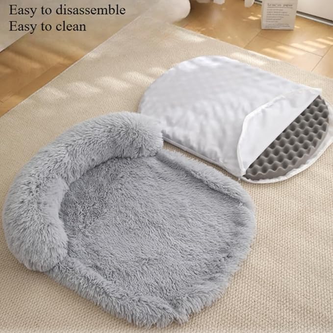Calming Dog Bed - Fluffy Plush Mat with Removable Washable Cover | Furniture Protector for Large Dogs & Cats(Rainbow Colors,21.65X15.75X4.33in)