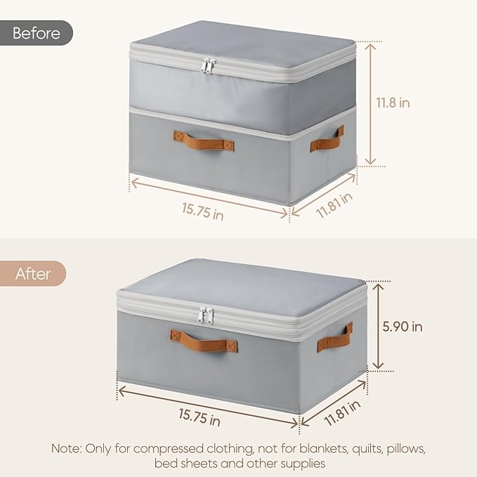 Homosorout Large Closet Storage Bins - Compression Organizer Bins, Stackable Closet Organizer, Expandable Under Bed Storage Containers for Clothes, Towels, Sheet, 4 Pack, Grey