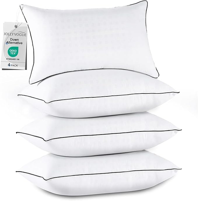 JOLLYVOGUE King Size Pillows Set of 4, Collection Bed Pillows for Sleeping, Hotel Quality Pillows for Side, Back and Stomach Sleepers, Soft and Supportive Oeko-Tex Certified Down Alternative Filling
