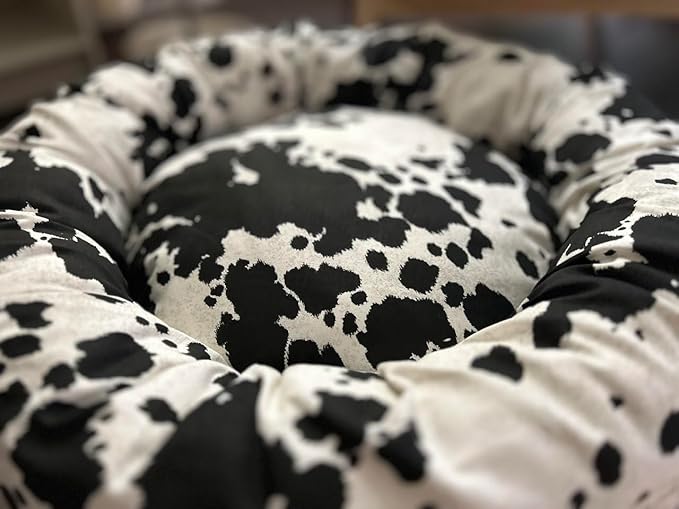 Organic Cotton Canvas Dog Bed: Removable Cover, Natural Fill - Made in USA (Cow Print Black White, XX Large 50" x 8" inches)