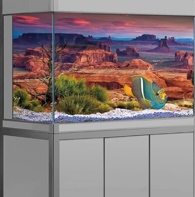 48X18IN Desert Loess Rock Cactus Oasis Reptile Habitat Background, Natural Sunset Desert Themed Terrarium Background, Aquarium Background with 10 EVA Double-Sided Tape