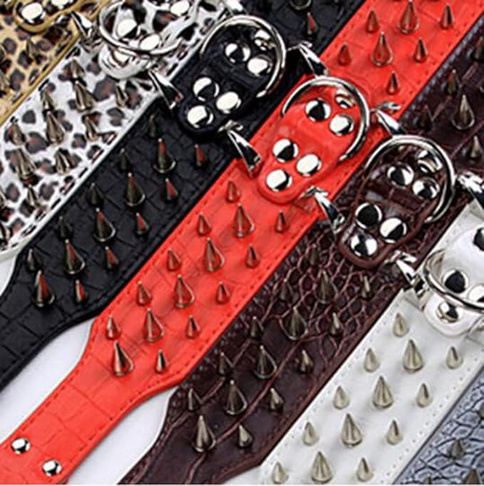 Serijoars Spiked Studded Dog Collar, PU Leather Dog Collar, Adjustable Pet Collars for Medium or Large Breed Pet (XL, White5)