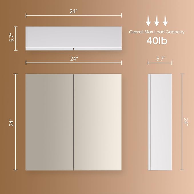 24x24 inch Bathroom Wall Cabinet, Saver Storage Cabinet, Medicine Cabinet with 2 Door and Adjustable Shelves, White（Assembly Required）
