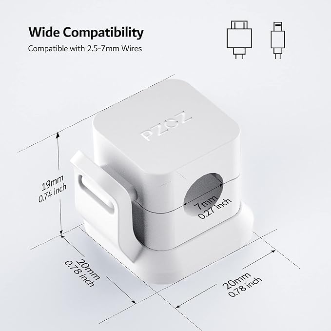 PZOZ 6 Pack Cable Organizer Clips, Adhesive Cord Holder for Desk, Secure Cable Management Clips for USB-C, Lightning & Charging Cables, Wire Organizer for Home Office Car (White)