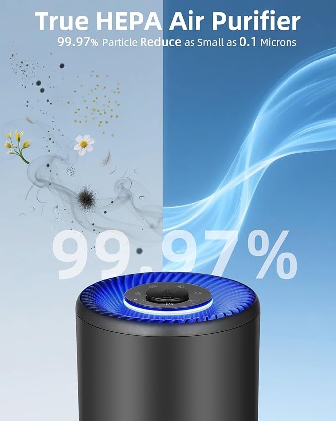 SLEVOO Air Purifier for Home Bedroom up to 1015 ft², Allergies Pet Hair, 3-in-1 Filter with hepa Air Purifier, Ultra Quiet 24 DB Sleep Mode,Aromatherapy,clean for Allergies,Pollutants,Smoke (black)