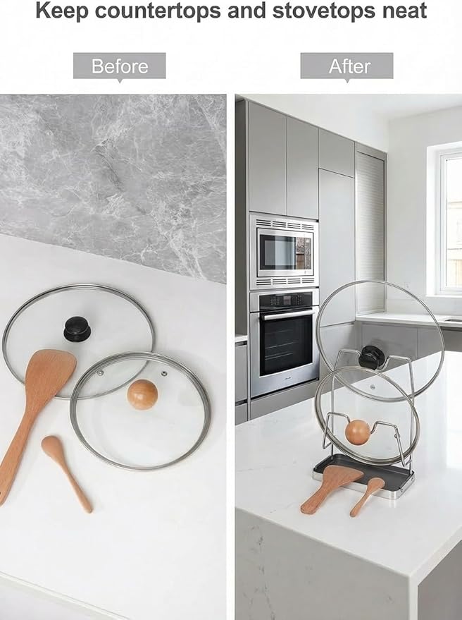 Pot Lid Holder and Rack Multi-functional Pot Lid Organizer， Convenient Cooking Designed for Pots with Lid Diameter 7.5 to 14 Inches， Keeps Countertops Clean and Accessible Cooking Tools