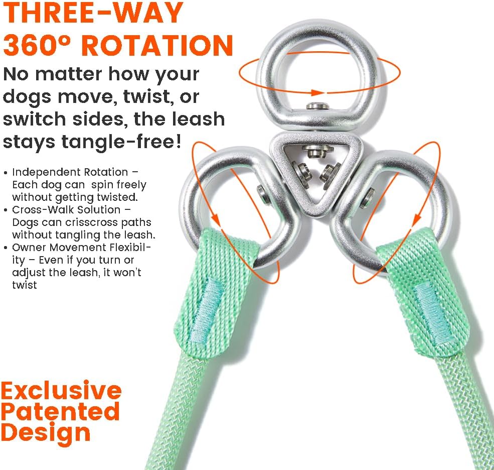 Howgo Double Slip Leash Slip Lead | Dual Dog Lead for 2 Dogs,360° Swivel No Tangle | Dog Training Nylon Leash and Collar | Double Clip Coupler and Splitter | Lightweight Aluminum (Multicolor, 3FT)