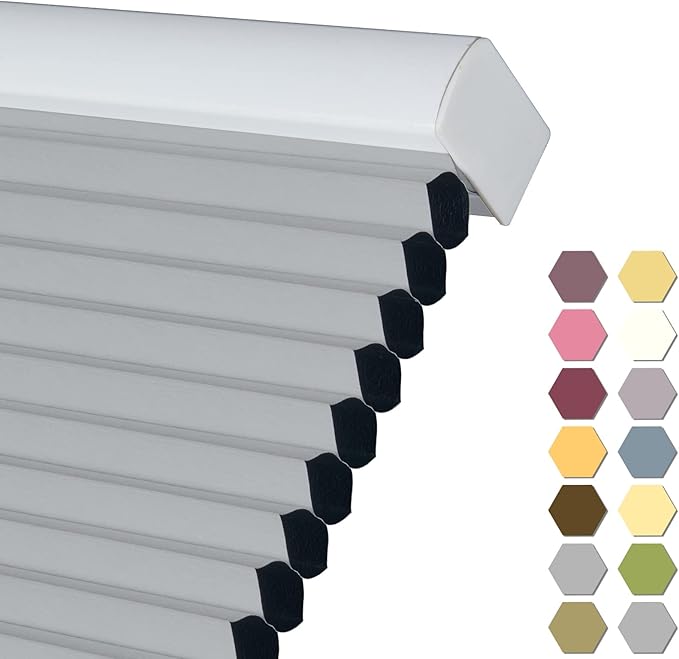 Persilux Blackout Cellular Shades Cordless Window Shades Bottom up Pleated Window Blinds Thermal Insulated Honeycomb Blinds for Windows, Home and Office, Dark Grey, 17" W x 54" H