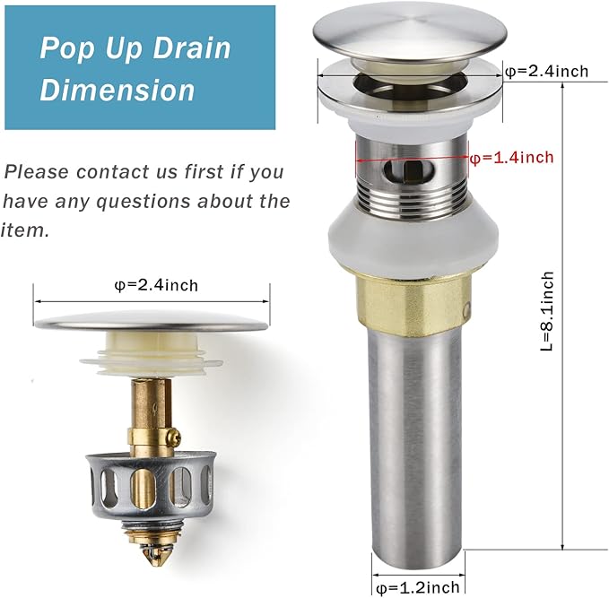 Rockgoya Bathroom Sink Drain,5 Pack Drain Stopper Bathroom Sink with Overflow,Pop Up Drain Assembly with Detachable Strainer Basket,Built-in Anti-Clogging Strainer,Stainless Steel Brushed Nickel