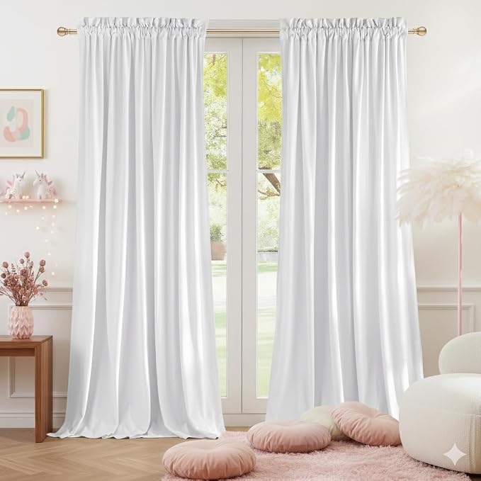 NICETOWN White Velvet Curtains and Drapes 12 ft Long, Extra Long Elegant Wall