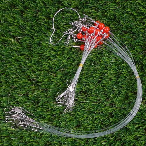 Fishing Leaders Saltwater Fishing Rigs Fishing Wire Leaders with Swivels Snaps High-Strength Fishing Leader Line Rig Bottom Rig Nylon Steel Sea Surf Fishing Rigs Tackle 1Arm 2Arms - color: White Nylon, style: 1 Arm, 12pcs