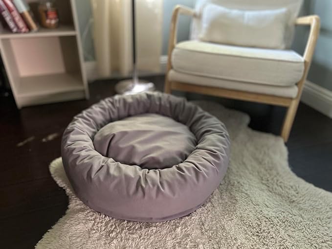 Organic Cotton Canvas Dog Bed: Removable Cover, Natural Fill - Made in USA (Blue Gray, Medium 28" x 8" inches)