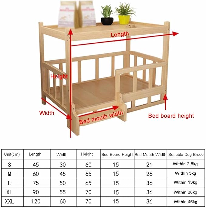 XPLKQXE Dog Bed Wood Platform, Elevated Pet Cushion Bed, Animal Couch with Mattress, Dog Beds & Furniture Rest Cot, Portable Fence Bed Pet Up to 45kg/100lbs(Color:Woody,Size:90x55x70cm)