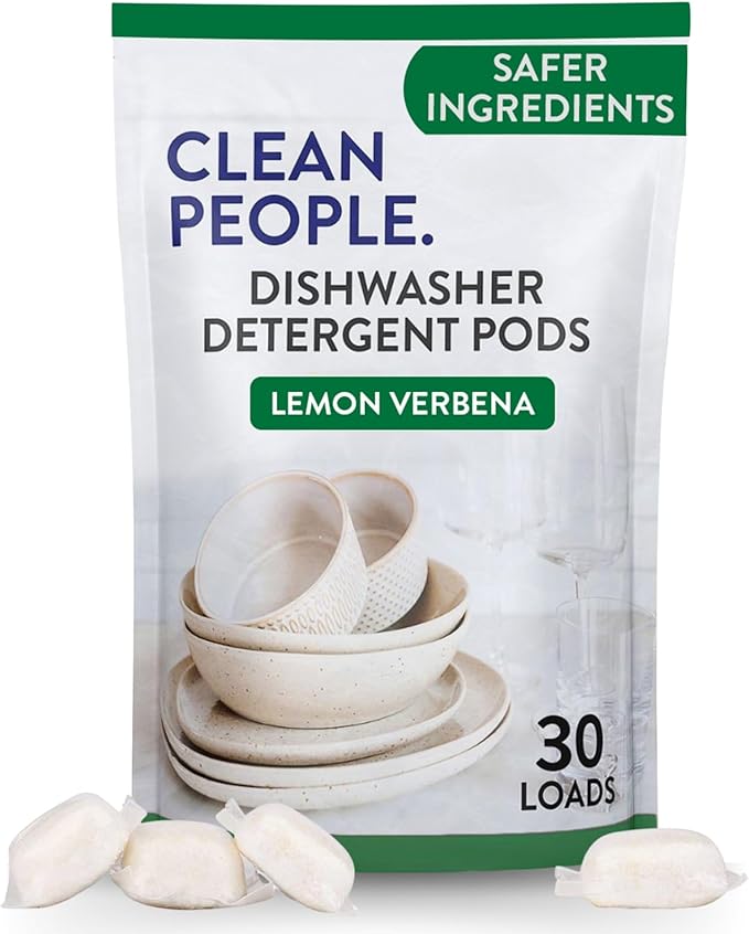 The Clean People Dishwasher Pods - Cuts Grease & Rinses Sparkling Clean - Residue-Free - Phosphate Free Dishwashing Pods - Lemon, 30 Pack