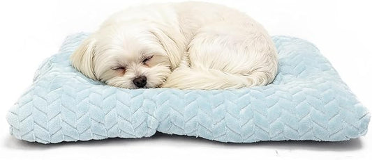 Washable Dog Crate Pad for Small Dogs, Anti-Slip Puppy Kennel Dog Bed for Crate,Flat Soft Fleece Washed Blue Pet Mat 24" x 18"