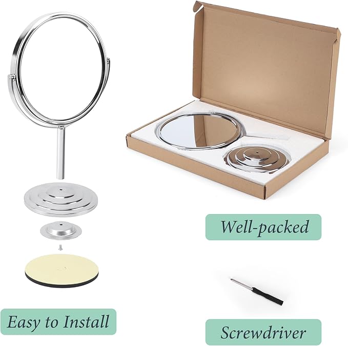 Schliersee Magnifying Vanity Makeup Mirror 7 Inch, 360°Rotation Double Sided Magnification for1X, 3X, Desk Table Mirror