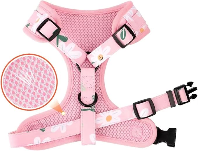 Beirui Cute Girl Dog Collars, Harnesses & Leashes Set - Adjustable Dog Collar and Leash Set with Flower - Soft Mesh Dog Vest Harness for Puppies Small Medium Dogs (Pink-1,M)