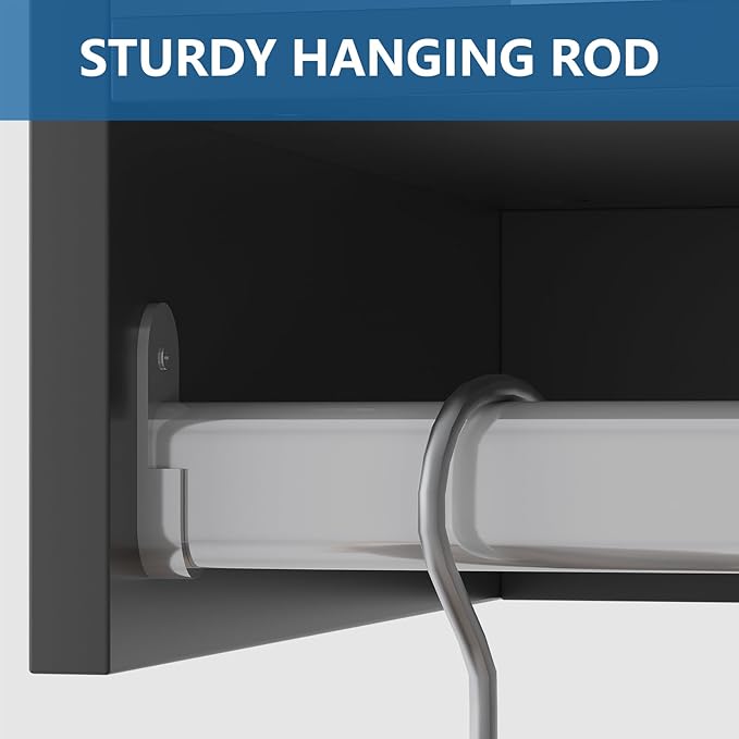 Medium Double Hanging Closet Unit, Modular Closet System, Wood Closet System Organizer with Storage for Walk In Closets, Clothing Rack Closet for Hanging Clothes, Bedroom, Black, 28.5"W