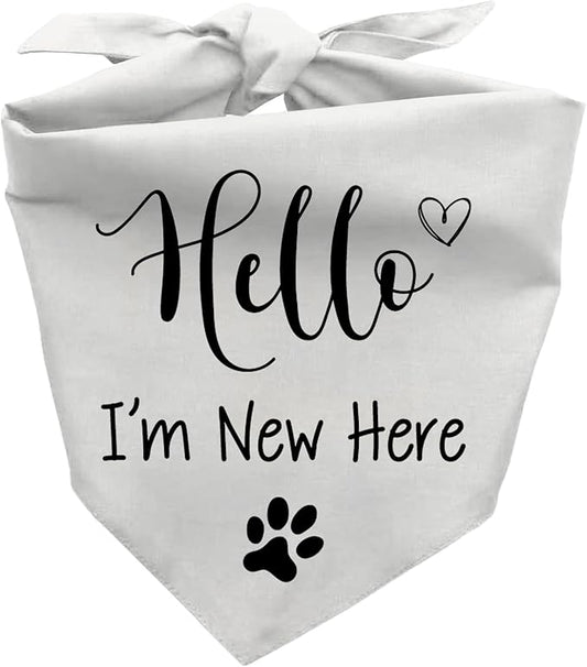 Hello I'm New Here Dog Bandana, New Puppy Reveal Party Photo Prop, Cute New Puppies Announcement Gifts for Dog Owner, Triangle Bibs Scarf for Pets